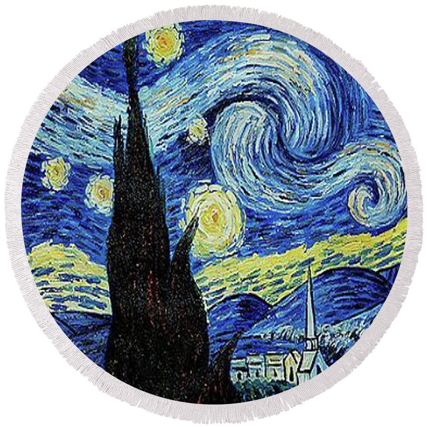 Vincent Van Gogh Starry Night Painting - Round Beach Towel Round Beach Towel Pixels 60
