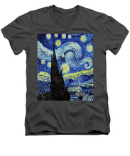 Vincent Van Gogh Starry Night Painting - Men's V-Neck T-Shirt Men's V-Neck T-Shirt Pixels Charcoal Small 