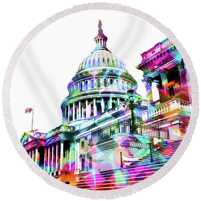 Washington Capitol Color 1 - Round Beach Towel