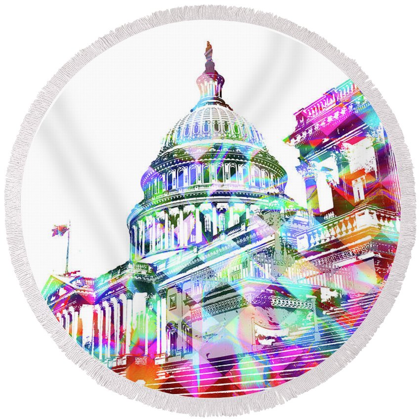 Washington Capitol Color 2 - Round Beach Towel